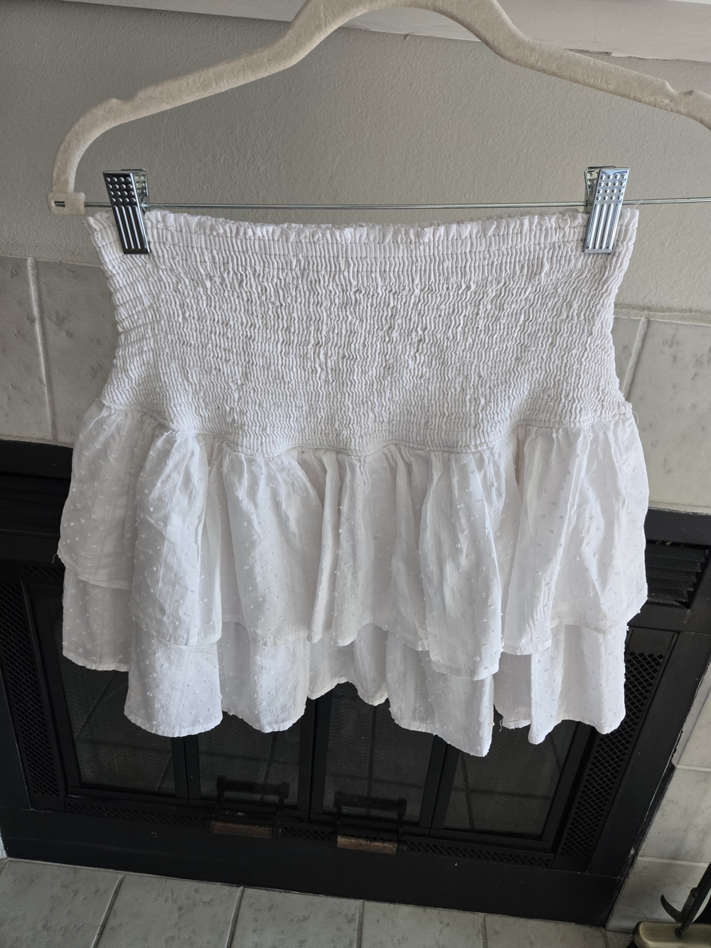 Olivaceous White Smocked Ruffle Mini Skirt